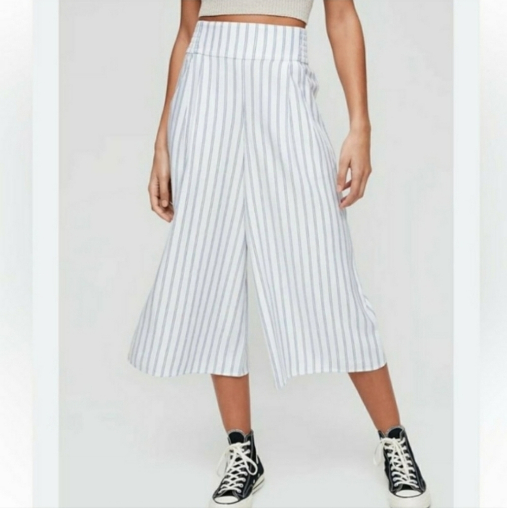 SUNDAY BEST x ARITZIA Blue White Striped Wide Leg Cropped Culottes Pants M